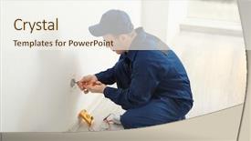  Presentation with new babie - Slide deck having electrician measuring voltage of socket background and a sky blue colored foreground