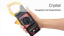  Presentation with multimeter - Amazing slide set having electrician red - digital multimeter in hand isolated backdrop and a white colored foreground