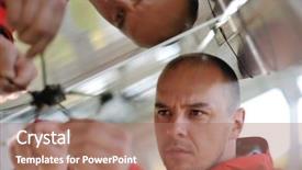  Presentation with solar panels - Audience pleasing theme consisting of electrician red - male engineer at work place backdrop and a coral colored foreground