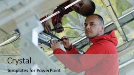  Presentation with electrician - Cool new presentation theme with electrician red - male engineer at work place backdrop and a light blue colored foreground