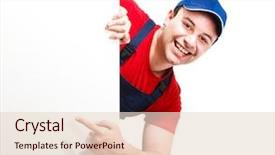  Presentation with electrician - Cool new theme with electrician red - portrait of a friendly worker backdrop and a  colored foreground