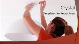  Presentation with electrician - Presentation design enhanced with electrician red - woman placing a lamp background and a lemonade colored foreground