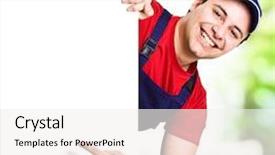  Presentation with blank - Presentation theme consisting of electrician red - worker showing a blank sign background and a  colored foreground