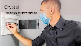  Presentation with electrician - PPT theme consisting of electrician-repairing-a-mask-switch background and a soft green colored foreground