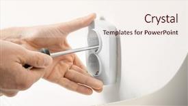  Presentation with spectrum laser beams light - Audience pleasing slides consisting of electrician repairing socket on light backdrop and a sky blue colored foreground