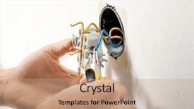  Presentation with electrician - PPT theme with electrician repairing socket on light background and a coral colored foreground