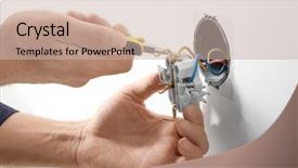  Presentation with electrician - Cool new slide deck with electrician repairing socket on light backdrop and a soft green colored foreground