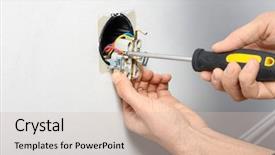  Presentation with electrician - Presentation design featuring electrician repairing socket on light background and a lemonade colored foreground