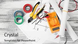  Presentation with electrician - Presentation theme featuring electrician tools and schemes background and a white colored foreground