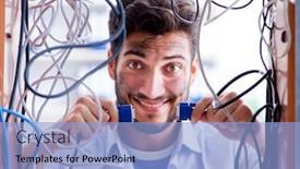  Presentation with wires - Audience pleasing presentation design consisting of electrician trying to untangle wires in repair concept backdrop and a light blue colored foreground