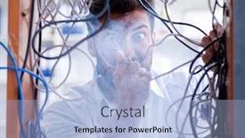  Presentation with wires - Cool new theme with electrician trying to untangle wires in repair concept backdrop and a light blue colored foreground