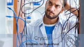  Presentation with wires - PPT layouts enhanced with electrician trying to untangle wires in repair concept background and a light blue colored foreground