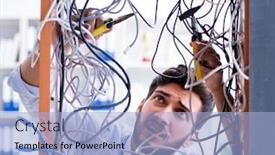  Presentation with wires - PPT layouts consisting of electrician-trying-to-untangle-wires background and a light blue colored foreground
