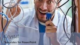  Presentation with cables wires electric wireing - Beautiful PPT theme featuring electrician-trying-to-untangle-wires backdrop and a light blue colored foreground