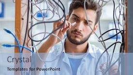  Presentation with wires - Amazing theme having electrician-trying-to-untangle-wires backdrop and a light blue colored foreground