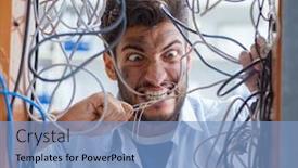  Presentation with cables wires electric wireing - Slide set featuring electrician-trying-to-untangle-wires background and a light blue colored foreground