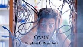  Presentation with wires - Audience pleasing theme consisting of electrician-trying-to-untangle-wires backdrop and a light blue colored foreground