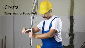  Presentation with cables - Cool new presentation theme with electrician wearing bib overalls and helmet installing electricity cables backdrop and a mint green colored foreground