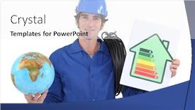  Presentation with rating - Colorful slide set enhanced with electrician-with-a-globe backdrop and a white colored foreground