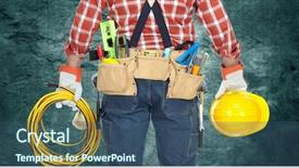  Presentation with cable drum - Beautiful slides featuring electrician with helmet and cable backdrop and a ocean colored foreground