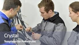  Presentation with construction site construction - Cool new slide set with electrician with students on construction backdrop and a  colored foreground