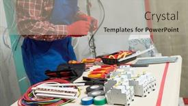  Presentation with circuit breaker - Slide set with electrician-work-with-cable background and a light gray colored foreground