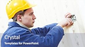  Presentation with outlet - Slide set enhanced with electrician worker installing and light background and a ocean colored foreground