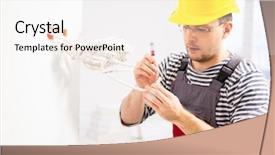  Presentation with wires - Cool new presentation theme with electrician working with wires in new apartment backdrop and a sky blue colored foreground