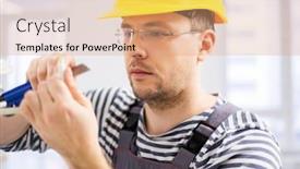  Presentation with wires - PPT theme having electrician working with wires in new apartment background and a coral colored foreground