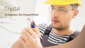  Presentation with wires - Cool new presentation theme with electrician working with wires in new apartment backdrop and a soft green colored foreground