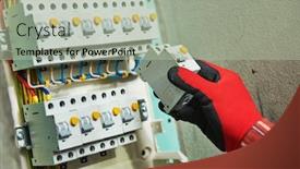  Presentation with current - Beautiful PPT theme featuring works in switchbox current breaker backdrop and a mint green colored foreground