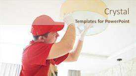  Presentation with electrician - Audience pleasing slide deck consisting of electrician-works-with-ceiling-lamp backdrop and a lemonade colored foreground