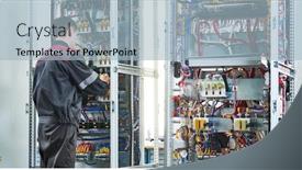  Presentation with current - Cool new slide deck with pliers in switchbox current breaker backdrop and a light blue colored foreground