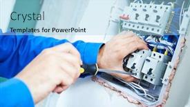  Presentation with current - Cool new PPT theme with electrician-works-with-scredrivew backdrop and a light blue colored foreground