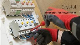  Presentation with circuit breaker - Amazing slide deck having electrician-works-with-switchbox-installing backdrop and a coral colored foreground