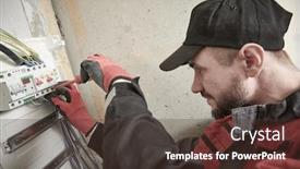  Presentation with circuit breaker - Presentation design enhanced with electrician-works-with-switchbox-installing background and a tawny brown colored foreground