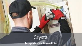  Presentation with circuit breaker - Audience pleasing slides consisting of electrician-works-with-switchbox-installing backdrop and a dark gray colored foreground