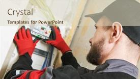 Presentation with circuit breaker - Theme having electrician-works-with-switchbox-installing background and a soft green colored foreground