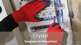  Presentation with circuit breaker - Audience pleasing presentation theme consisting of electrician-works-with-switchbox-installing backdrop and a gray colored foreground