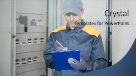  Presentation with electrician - Amazing slides having electrician writing a document while backdrop and a lemonade colored foreground