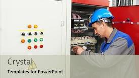  Presentation with distribution - Colorful PPT layouts enhanced with electricianat-work-in-electric-distribution backdrop and a light gray colored foreground