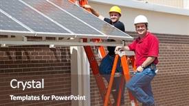  Presentation with electricians - PPT theme with electricians employed to install energy background and a tawny brown colored foreground