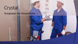  Presentation with electricians - Audience pleasing presentation design consisting of electricians in front of electrical backdrop and a  colored foreground