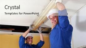  Presentation with electricians - Slide deck having electricians installing neon background and a sky blue colored foreground