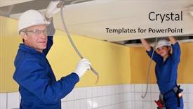  Presentation with electricians - Presentation theme consisting of electricians working on false ceiling background and a  colored foreground