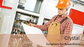  Presentation with fuse - Slide deck with electricity - adult electrician builder engineer worker background and a coral colored foreground