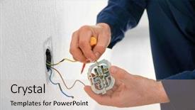  Presentation with electrician - Amazing slide deck having electricity - electrician attaching wires to socket backdrop and a soft green colored foreground