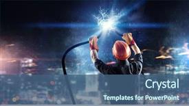  Presentation with connecting - Slides having electricity - electrician connecting cable mixed media background and a ocean colored foreground