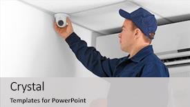  Presentation with cctv camera - Amazing presentation theme having electricity - electrician connecting cctv camera backdrop and a light gray colored foreground