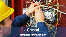  Presentation with distribution - Beautiful PPT theme featuring electricity - electrician connecting wires in distribution backdrop and a ocean colored foreground